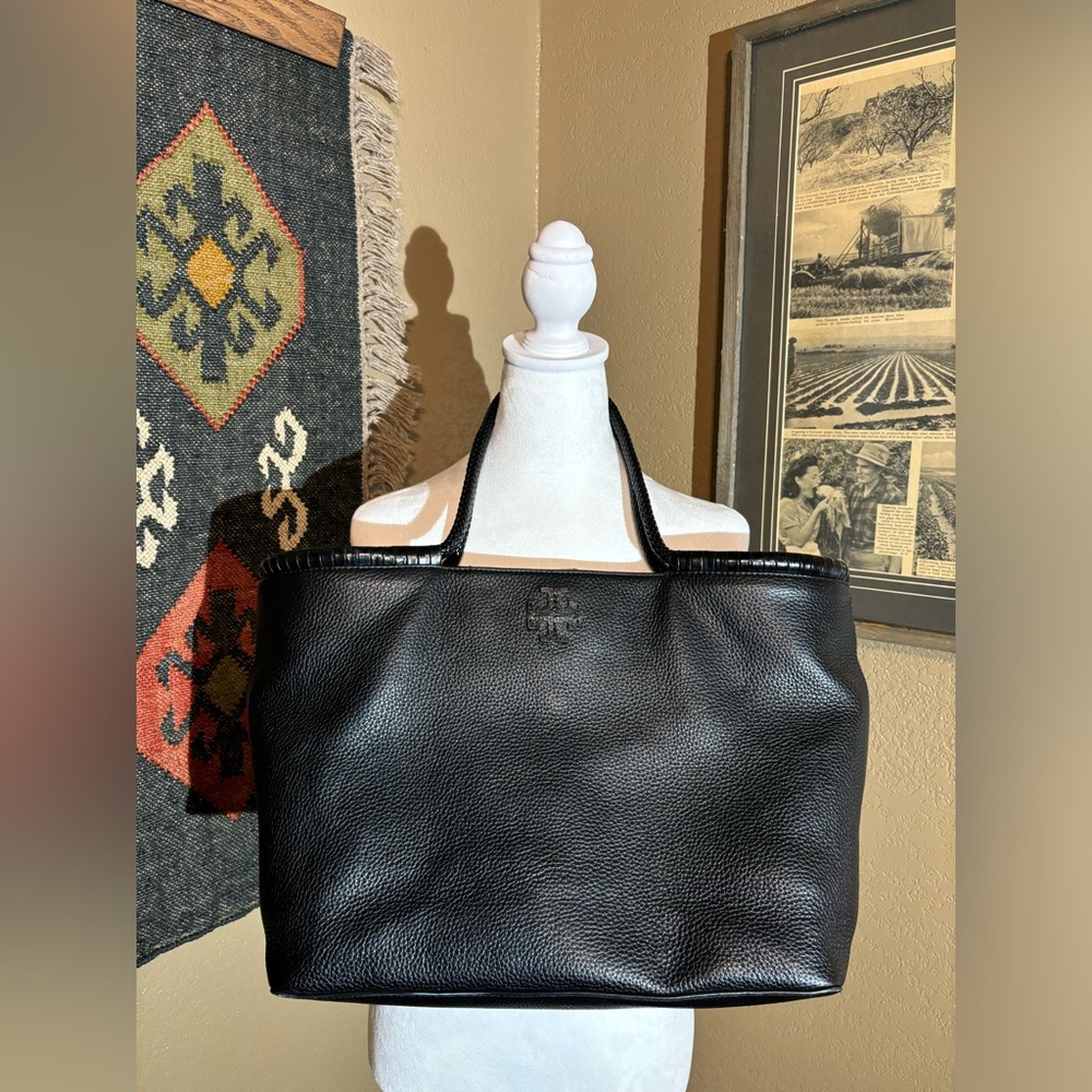 Tory Burch Black Pebbled Leather Tote